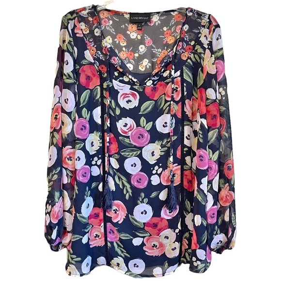 Lane Bryant Tops - Lane Bryant Floral Print Long Sleeve Chiffon Tunic Top Blouse Women's 14